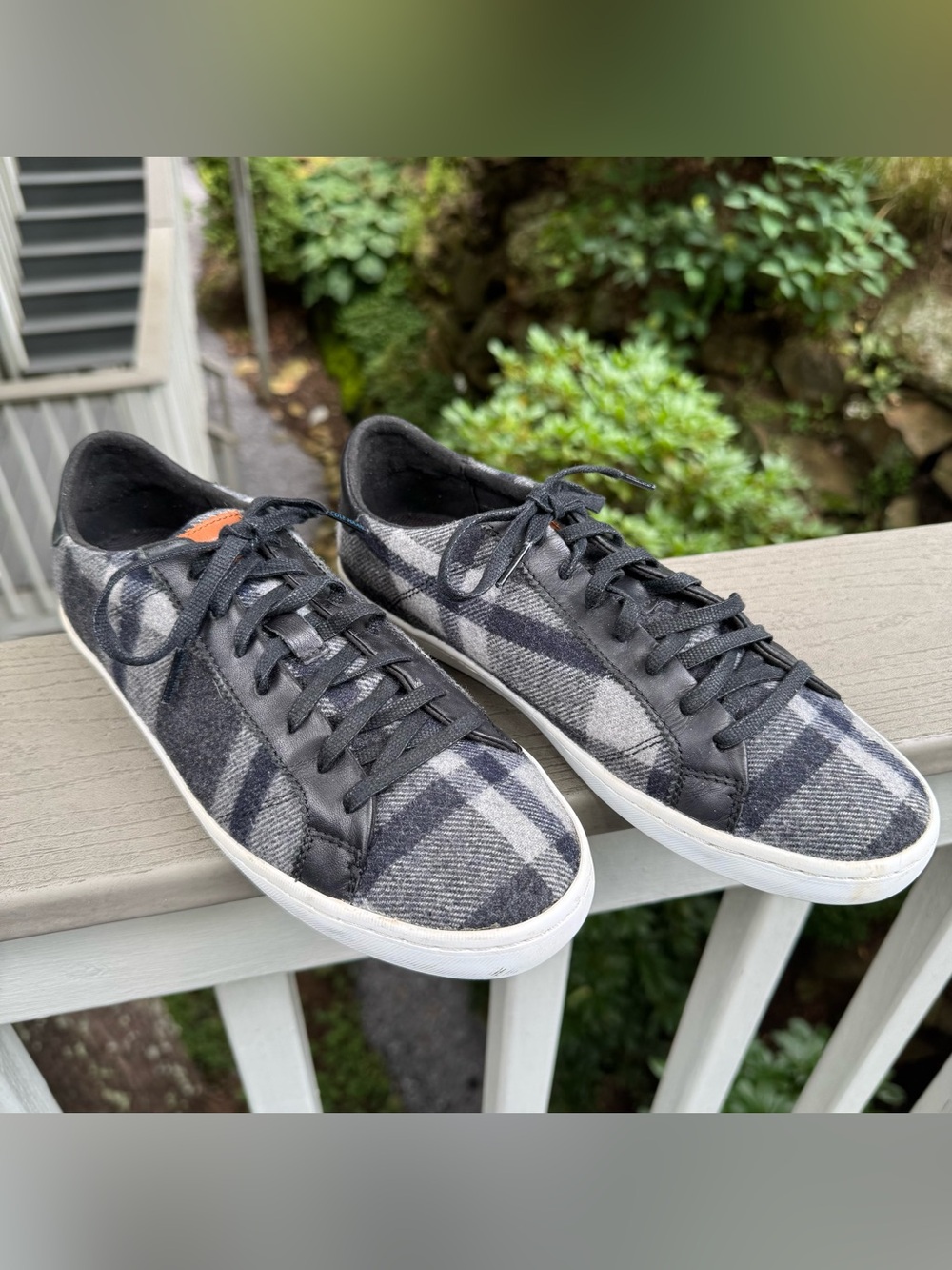 Cole Haan Margo Black and Gray Plaid Wool Flannel Low-Top Sneakers
